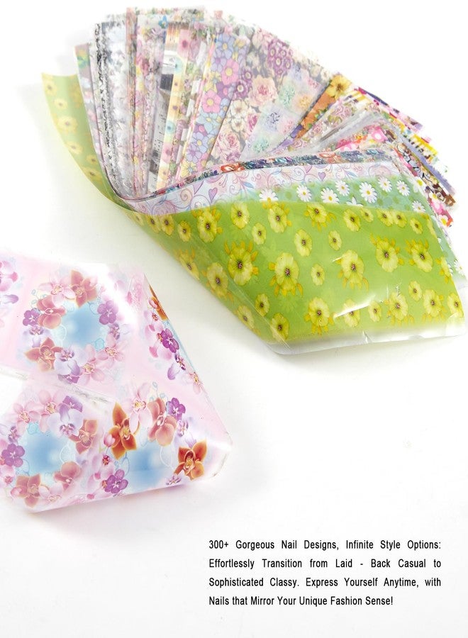 SILPECWEE 300Pcs Flowers Nail Foil, Holographic Nail Art Foil Flower Transfer Foils Paper 3D Floral Nails Stickers Fingernail Wraps Decals Manicure Design Kit Nails Decoration - Image 4